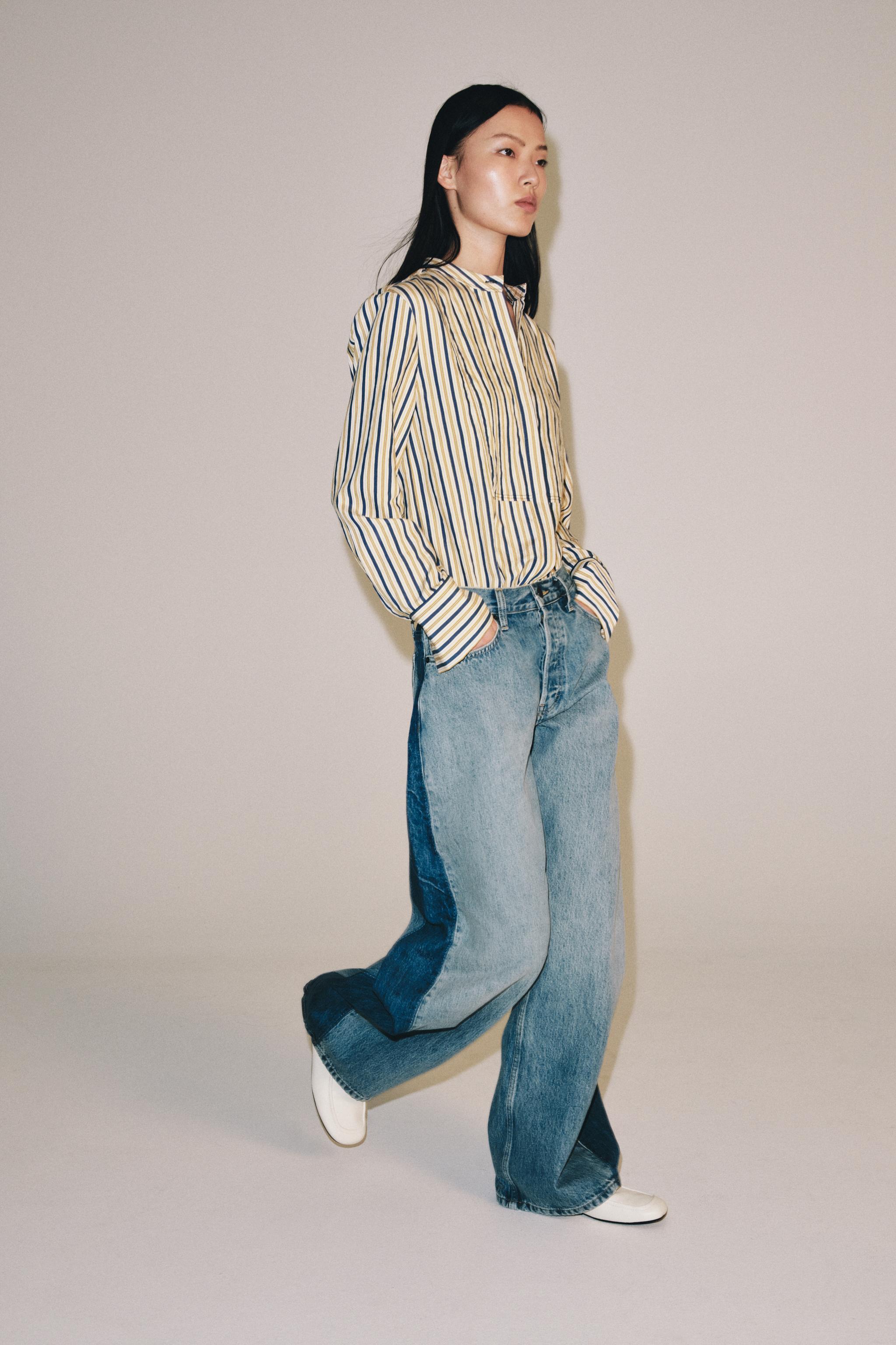 Zara ZW COLLECTION BARREL OVAL KESİM ORTA BEL PATCHWORK JEAN görsel 3