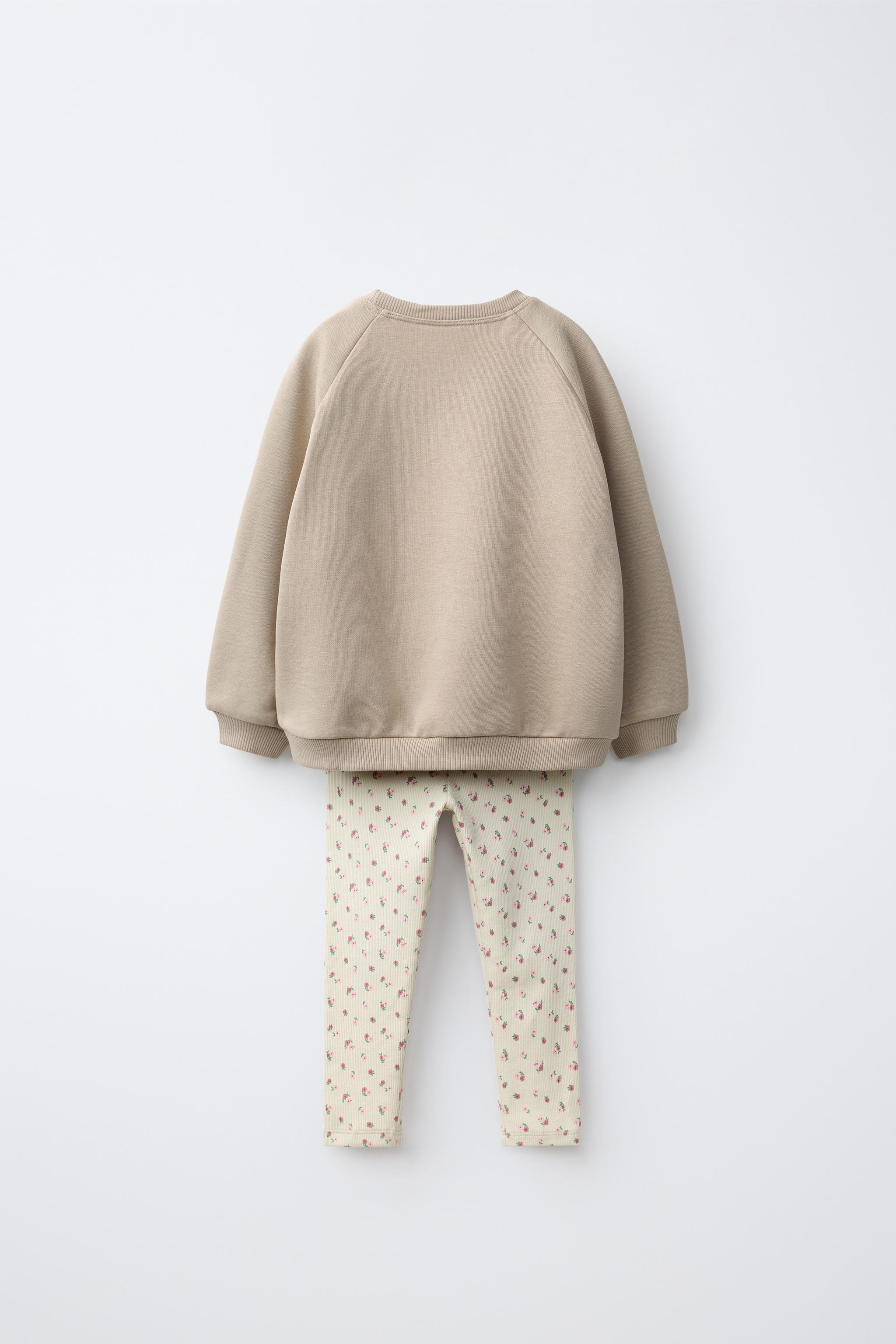 HEART PRINT RIBBED SWEATSHIRT AND LEGGINGS SET — Ecru