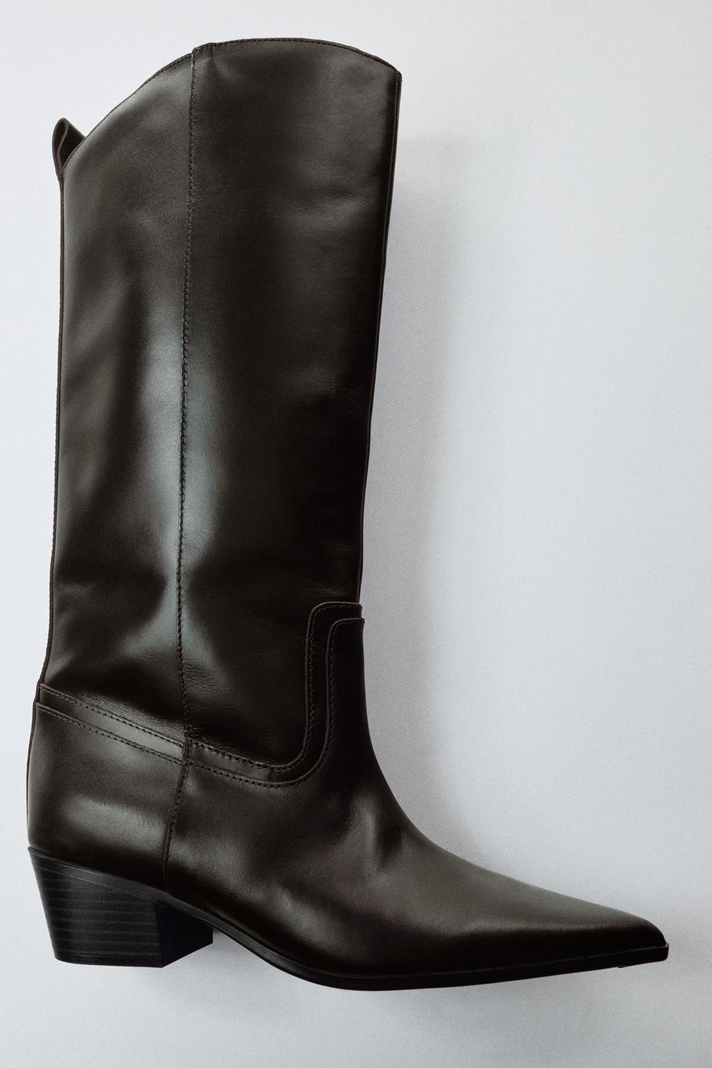 LEATHER COWBOY HEEL BOOTS