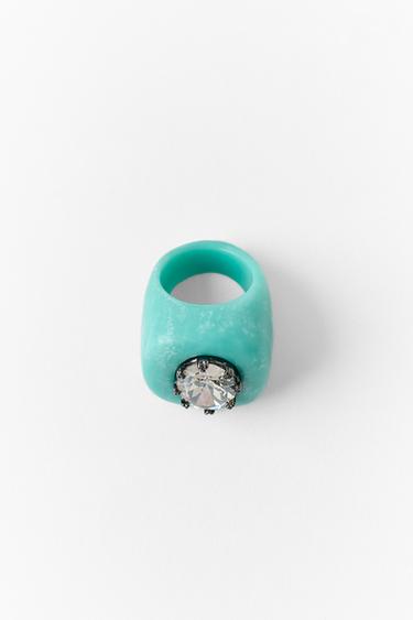 RESIN JEWEL RING - Light blue by Zara