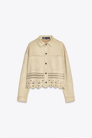 OPENWORK FAUX SUEDE JACKET - camel by Zara - Image 4