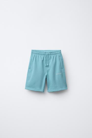 BERMUDA FELPA STRAIGHT TEXTO RELIEVE - Turquesa vivo de Zara