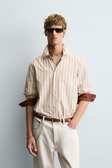 Zara TEXTURED STRIPED SHIRT - Oyster-white