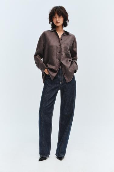 Zara ZW COLLECTION 條紋加大碼襯衫 - 巧克力棕色