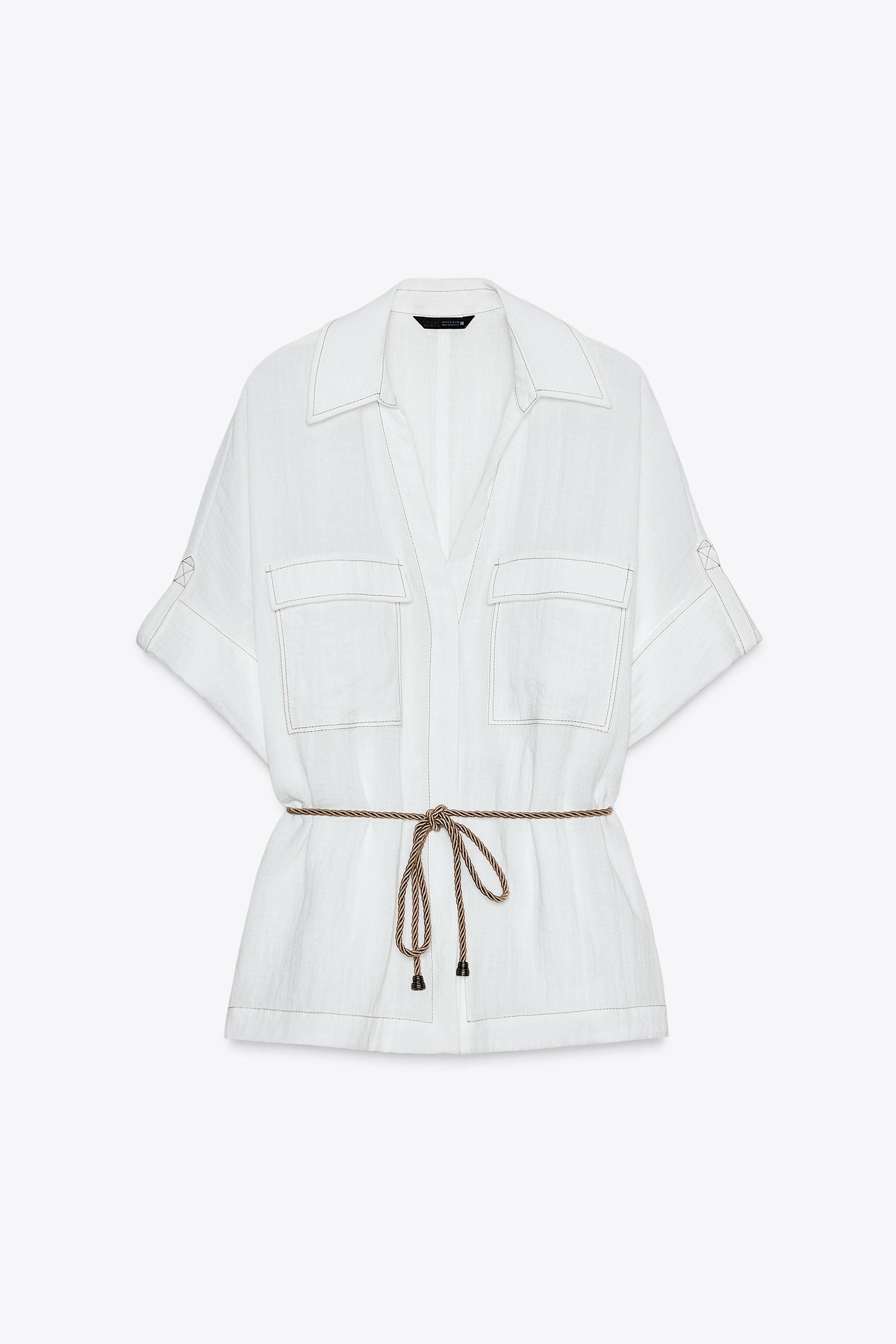 BELTED SAFARI SHIRT - Oyster-white | ZARA India