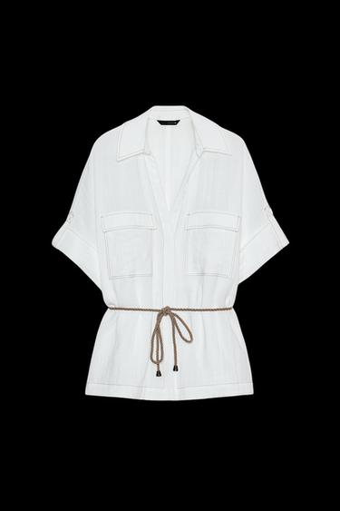CAMISA SAFARI CINTURÓN - Blanco roto de Zara - Imagen 0