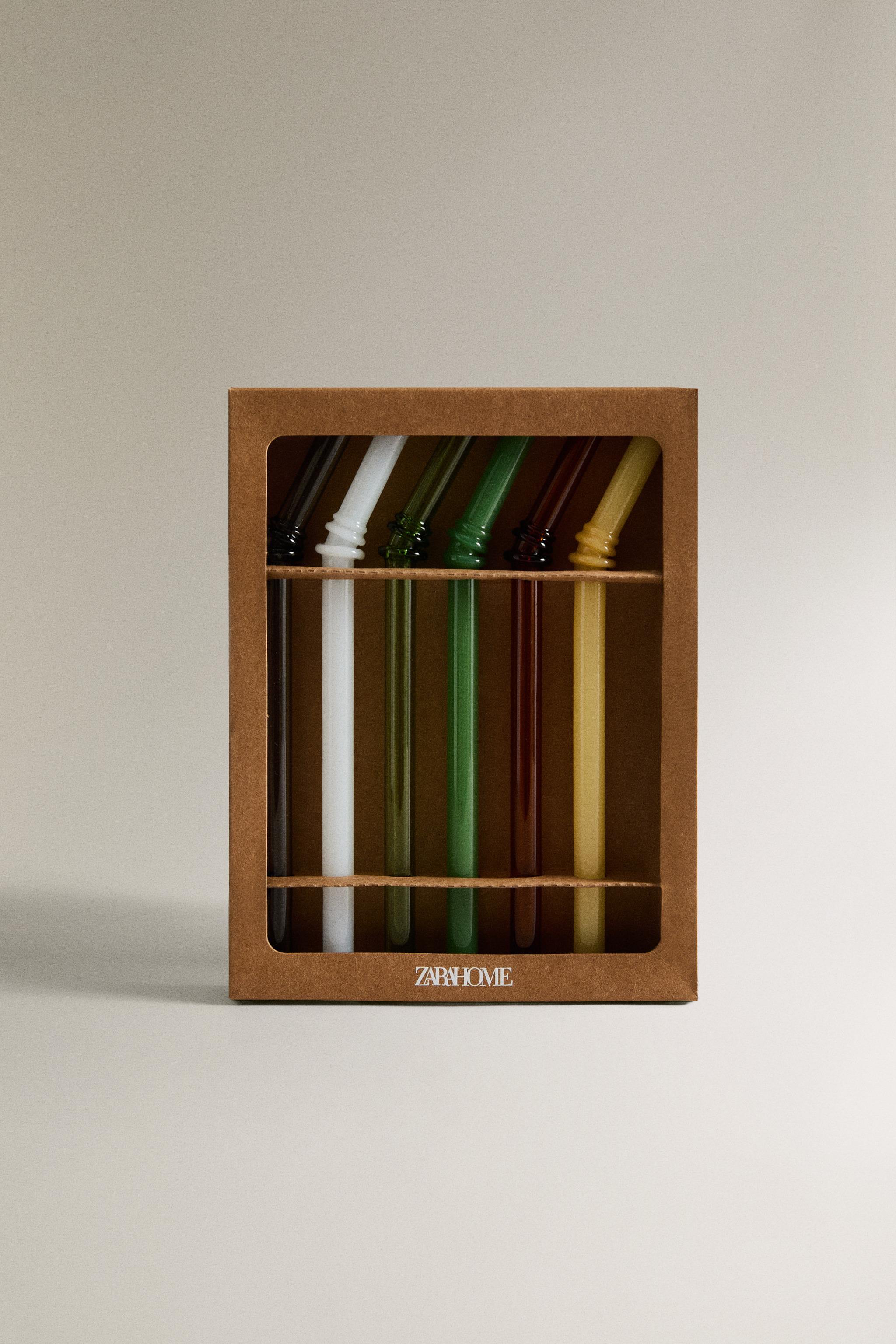 COLOURED GLASS STRAW PACK (PACK OF 6)