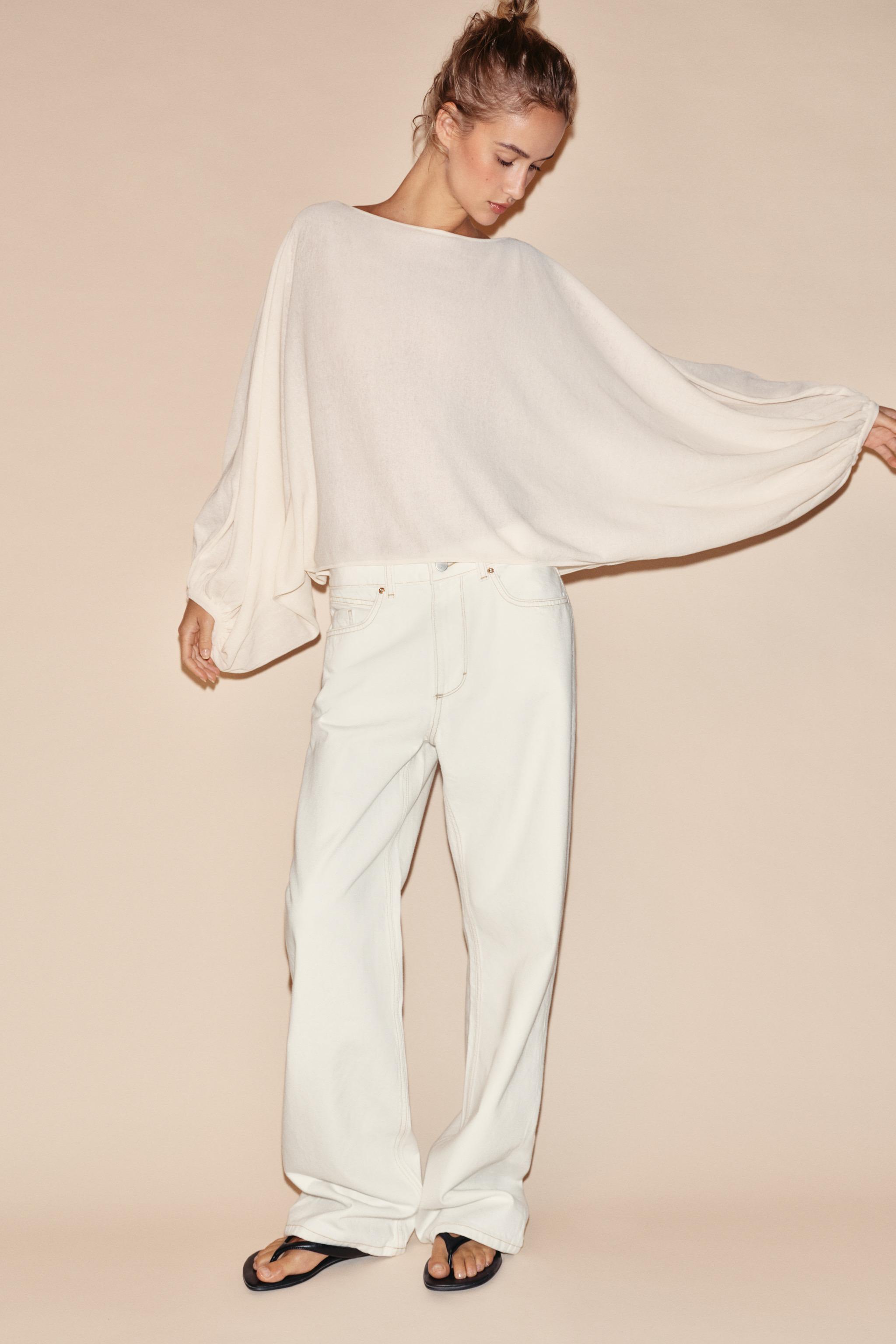 VOLUME SLEEVE KNIT JUMPER — Mid-ecru