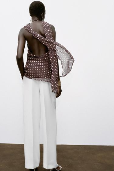 HALTER TOP WITH HARDWARE AND POLKA DOTS - Ecru / Brown by Zara - Image 5