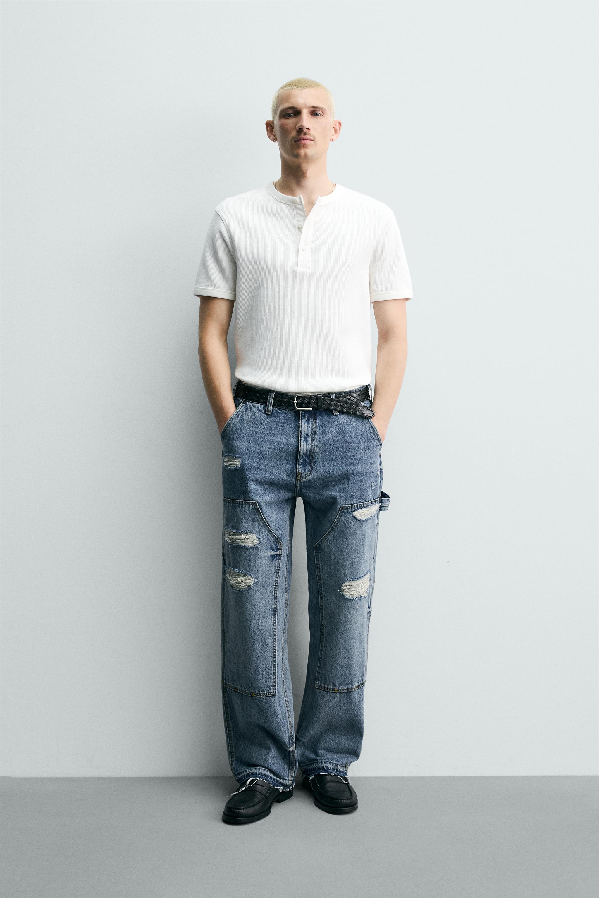RELAXED FIT CARPENTER POCKET JEANS - Blue | ZARA United States