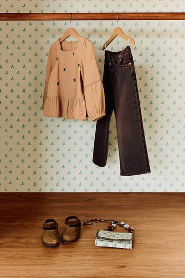 CROSS-WAIST WIDE-LEG JEANS - Brown by Zara