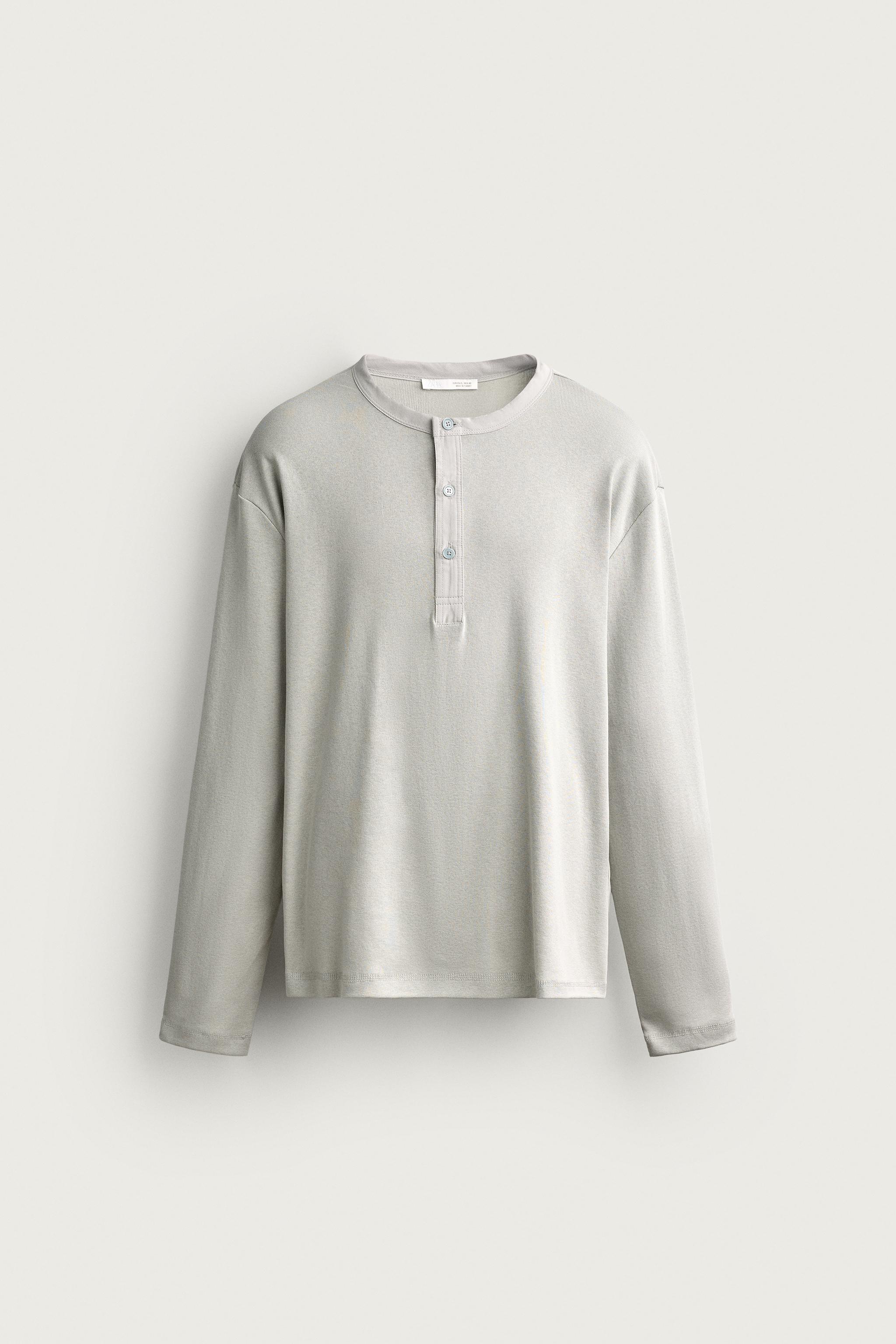 RELAXED FIT HENLEY T-SHIRT — Pearl gray