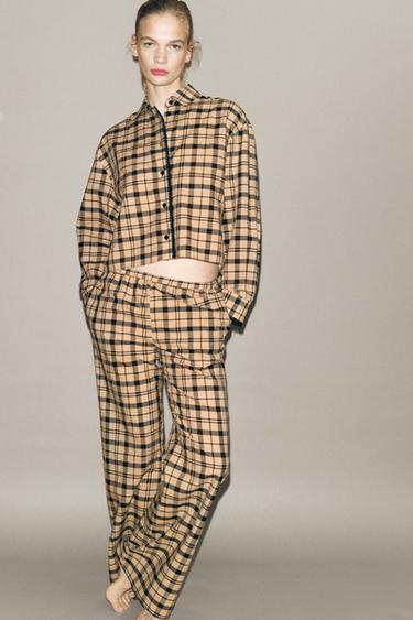 CAMISA CROPPED DE PIJAMA XADREZ - Couro da Zara - Imagem 0