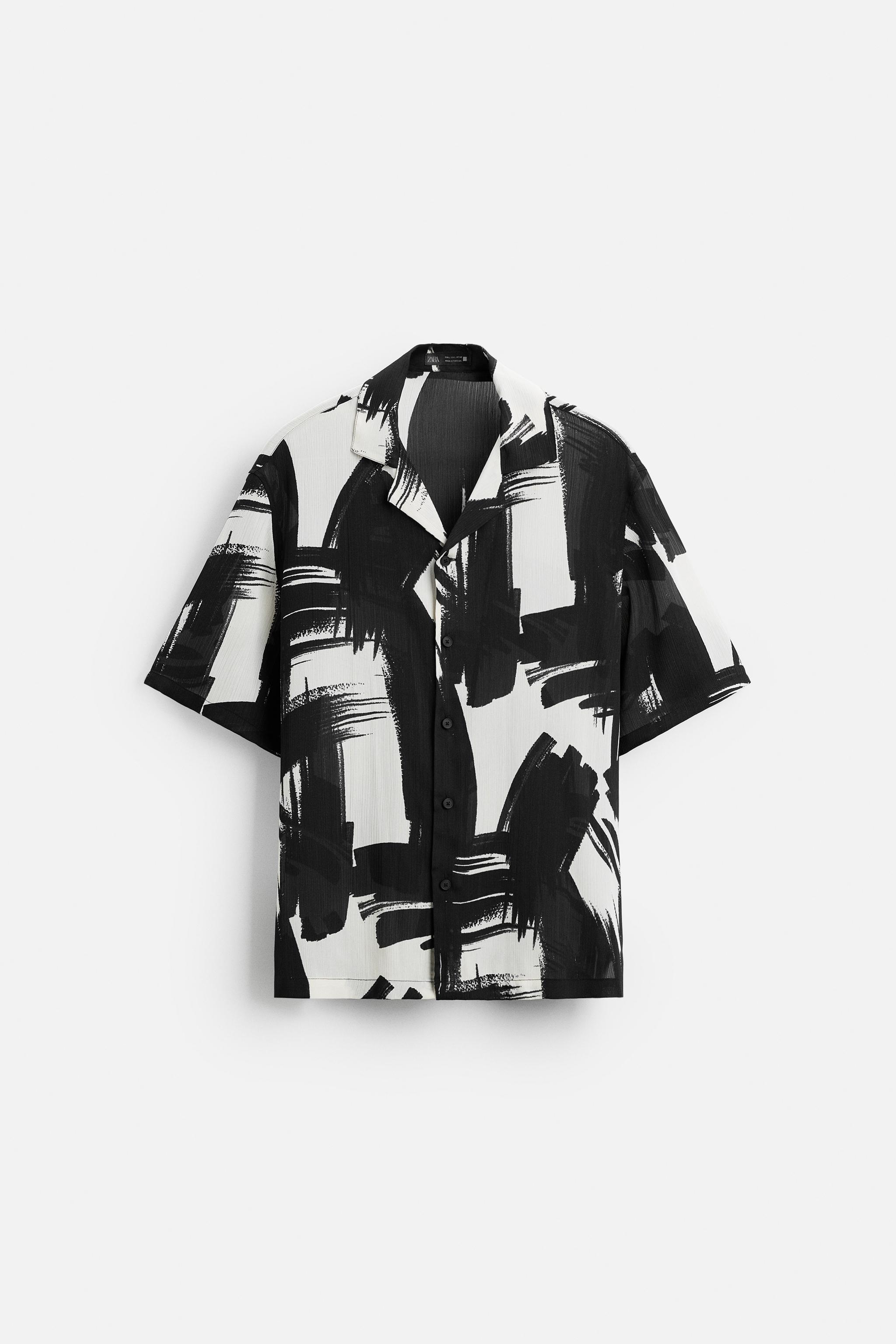 送関込み★ZARA/ザラ★アブストラクトプリントシャツ/半袖シャツ 送関込み☆ZARA/ザラ☆モノトーン柄 プリントシャツ/半袖シャツ