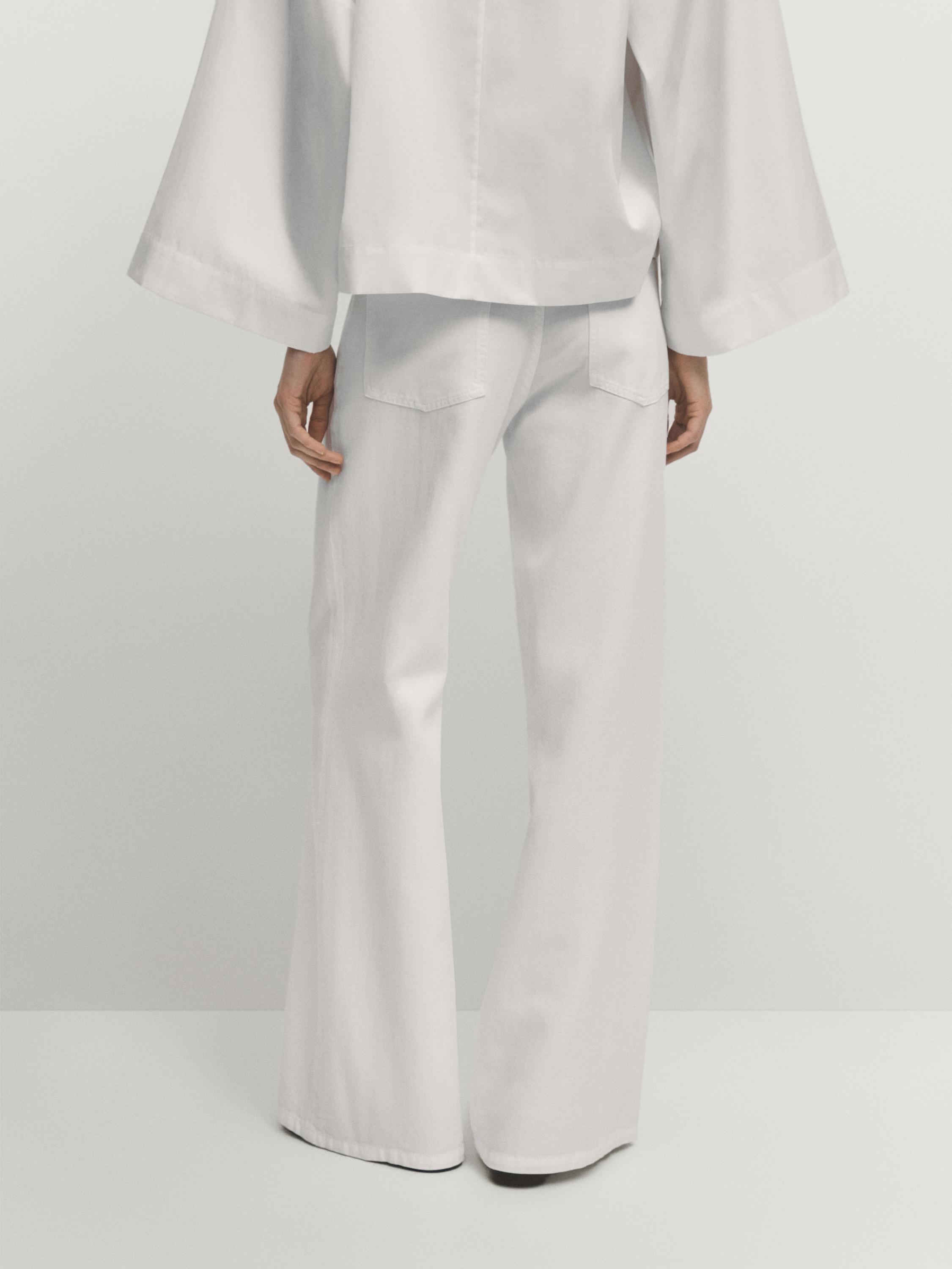 Straight-leg flowing trousers - Oyster-white