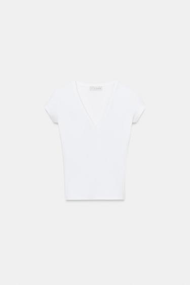 V-NECK T-SHIRT - White by Zara