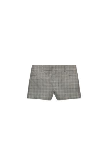 Zara ZW COLLECTION PLAID SHORTS - Black / Ecru