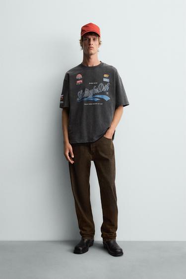 Zara LOGODEGA GRAAFILINE T-SÄRK - Tume antratsiit