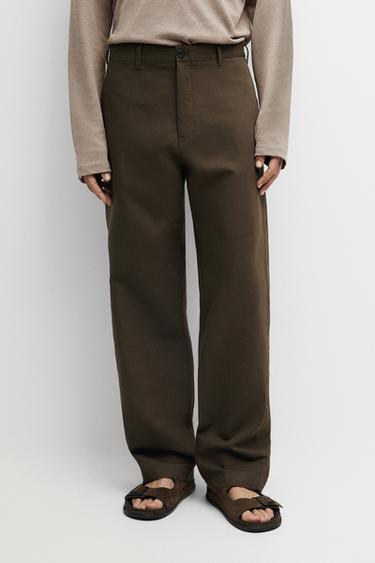 Linen-cotton straight-leg pants — Dark green 1