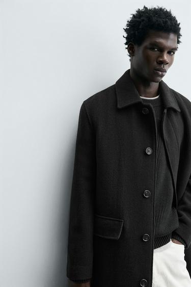 MANTEAU 100 % LAINE À CHEVRONS - Kaki foncé de Zara - Image 4