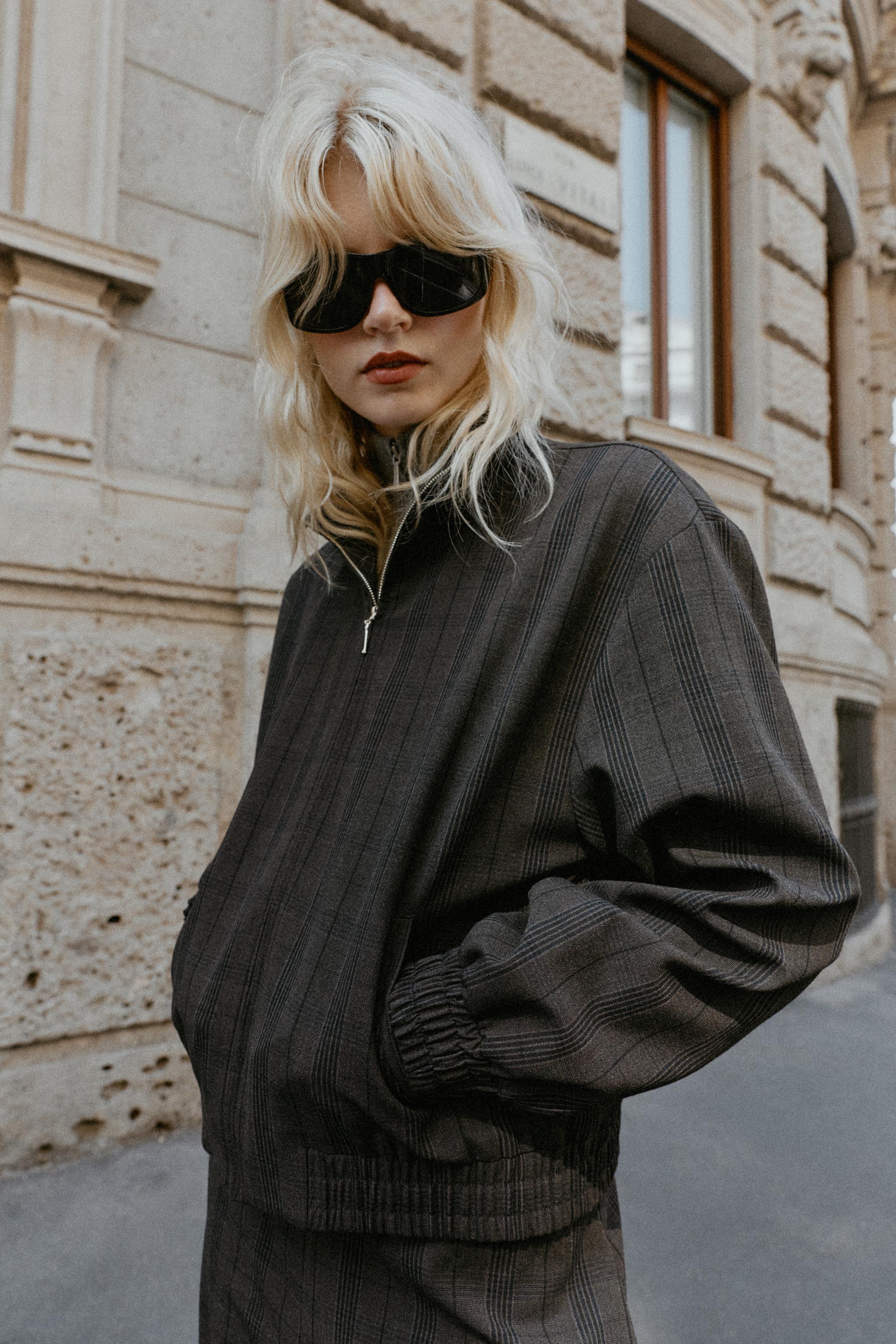 チェック柄ボンバージャケット - ネイビーブルー | ZARA Japan / 日本