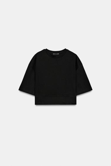 Zara SHORT SLEEVE CROP TOP - Black