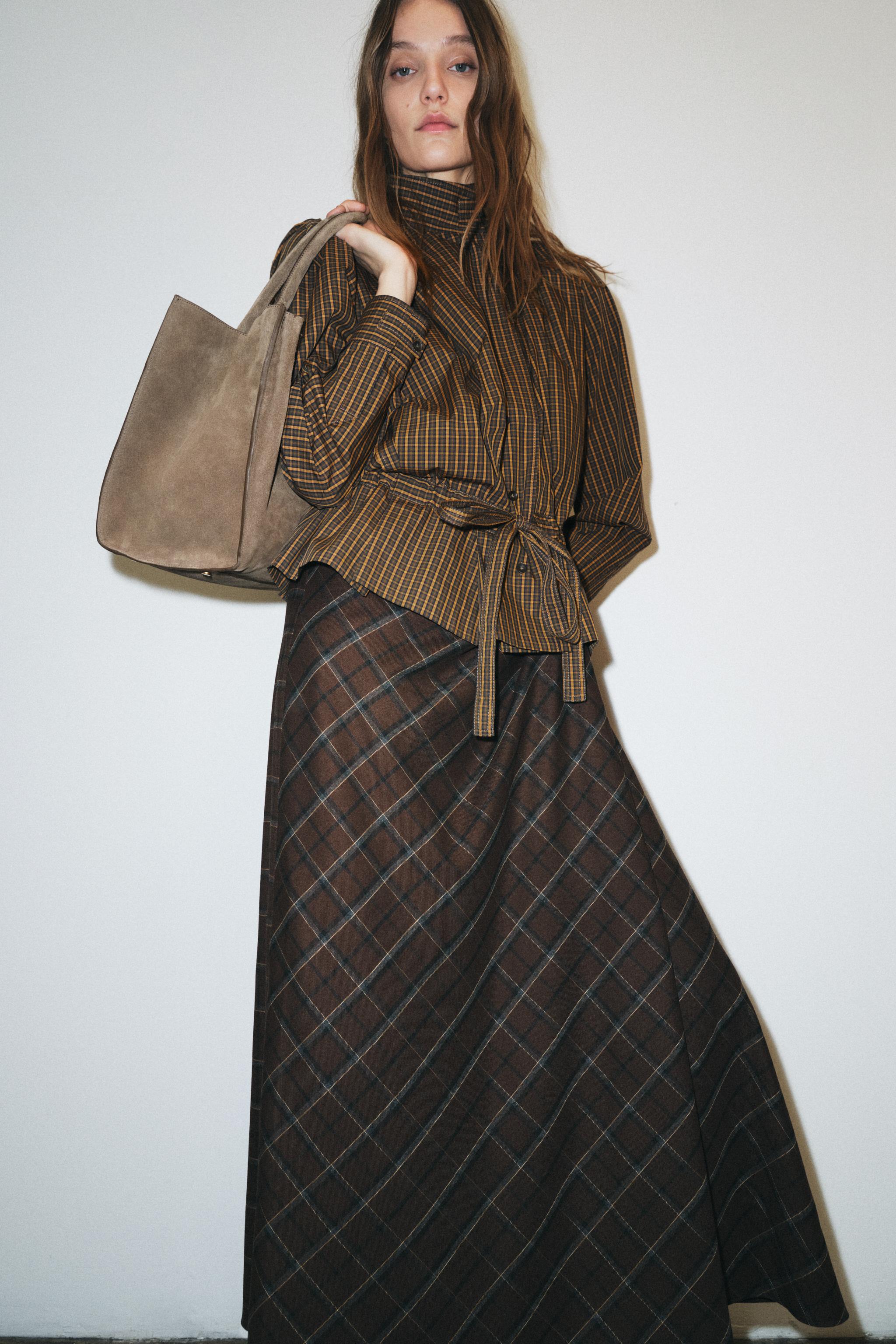 ZW COLLECTION DRAPED PLAID SKIRT - Brown | ZARA Canada