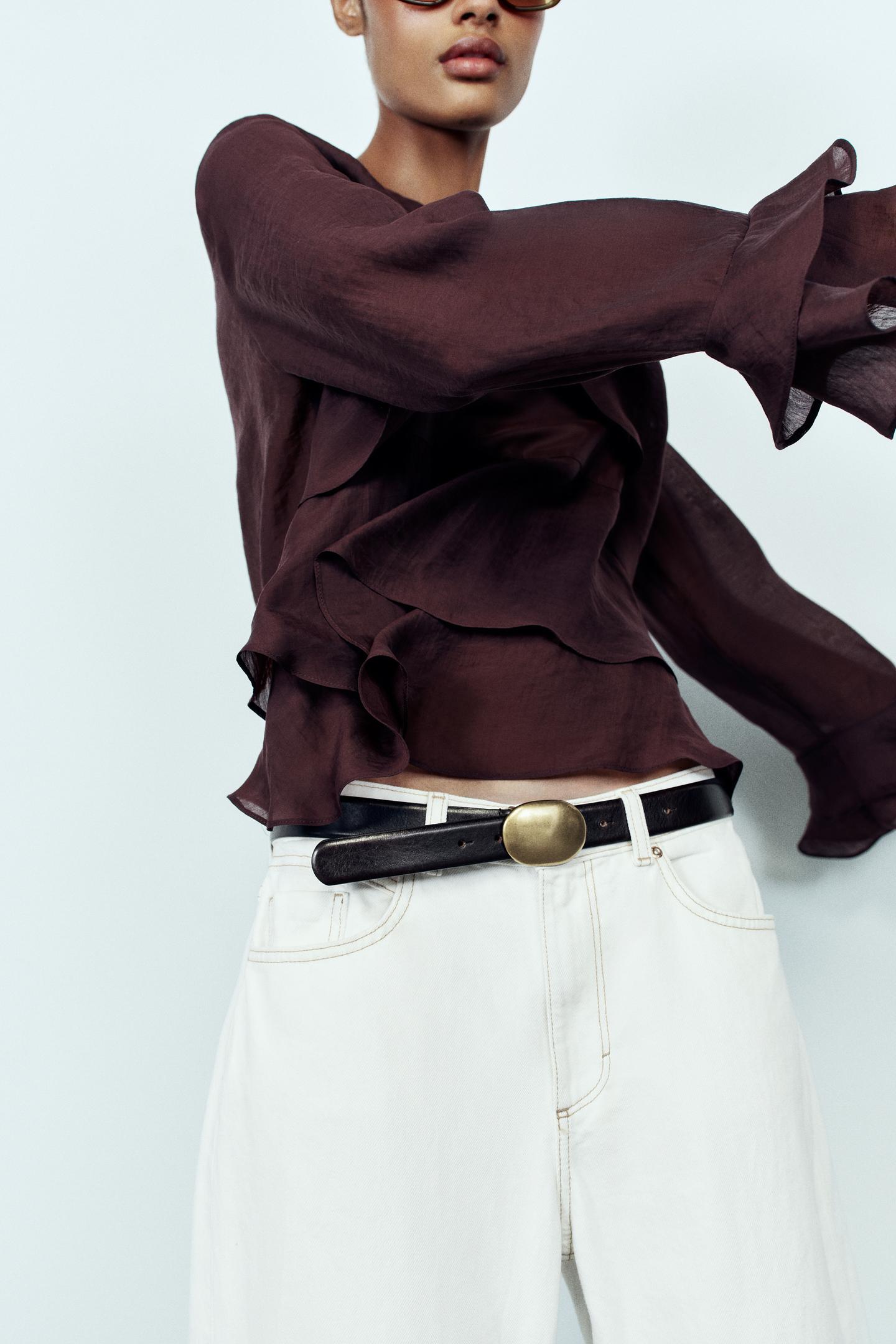 Женская рубашка Zara Ruffle, цвет: Бордовый — фото 5