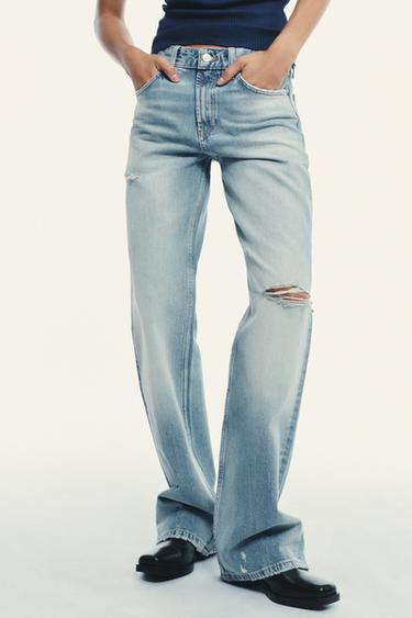 JEANS TRF WIDE LEG STRAPPI VITA MEDIA - Blu di Zara