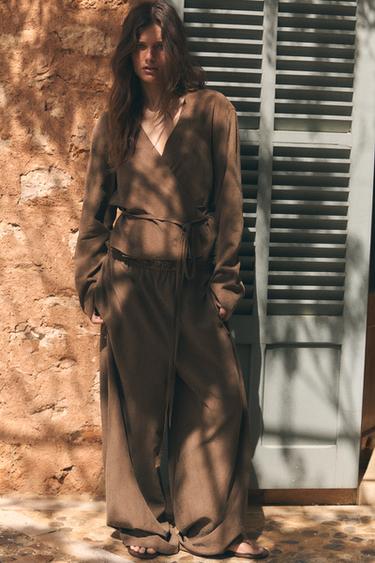 CHEMISE KIMONO CACHE-CŒUR - Marron foncé de Zara