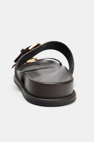 SANDALES EN CUIR À DOUBLE BOUCLE - Marron de Zara - Image 4