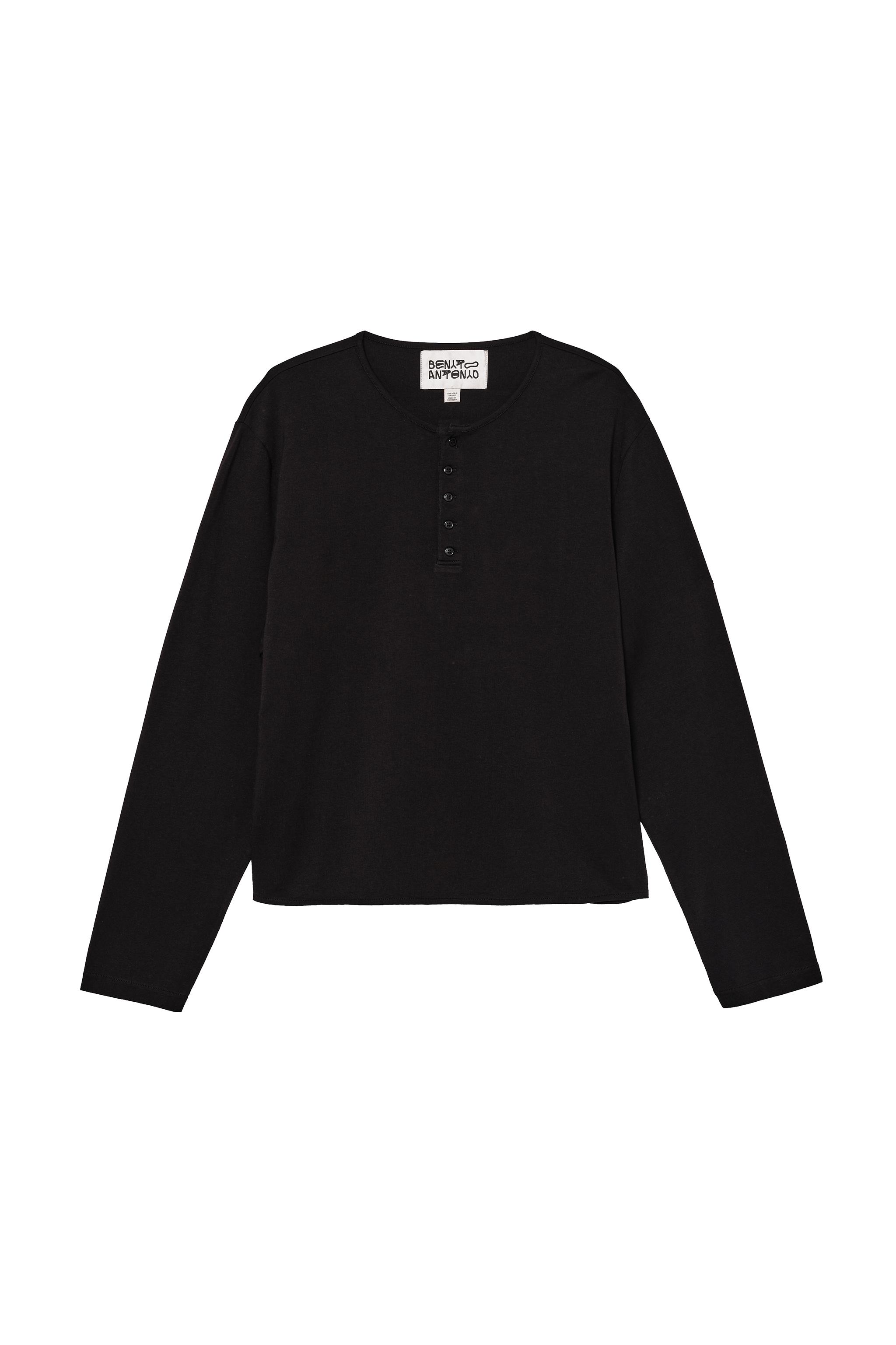 REGULAR FIT HENLEY T-SHIRT — Black