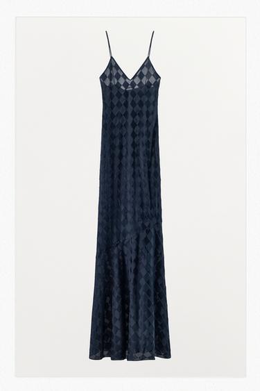 100% SILK JACQUARD ARGYLE DRESS - Blue by Zara