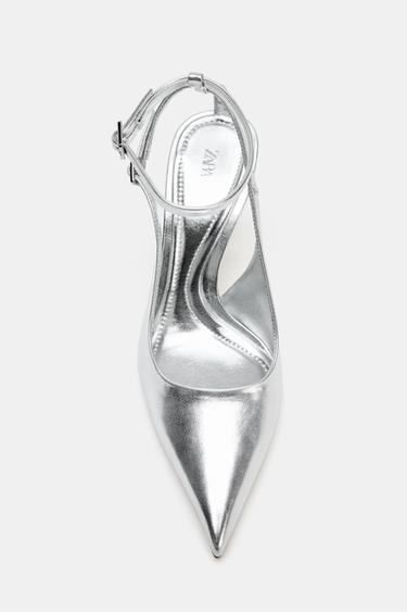 METALLIC-EFFECT SLINGBACK SHOES - Silver by Zara - Image 4