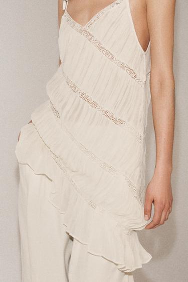ZW COLLECTION ASYMMETRIC PLEATED TOP - Ecru by Zara