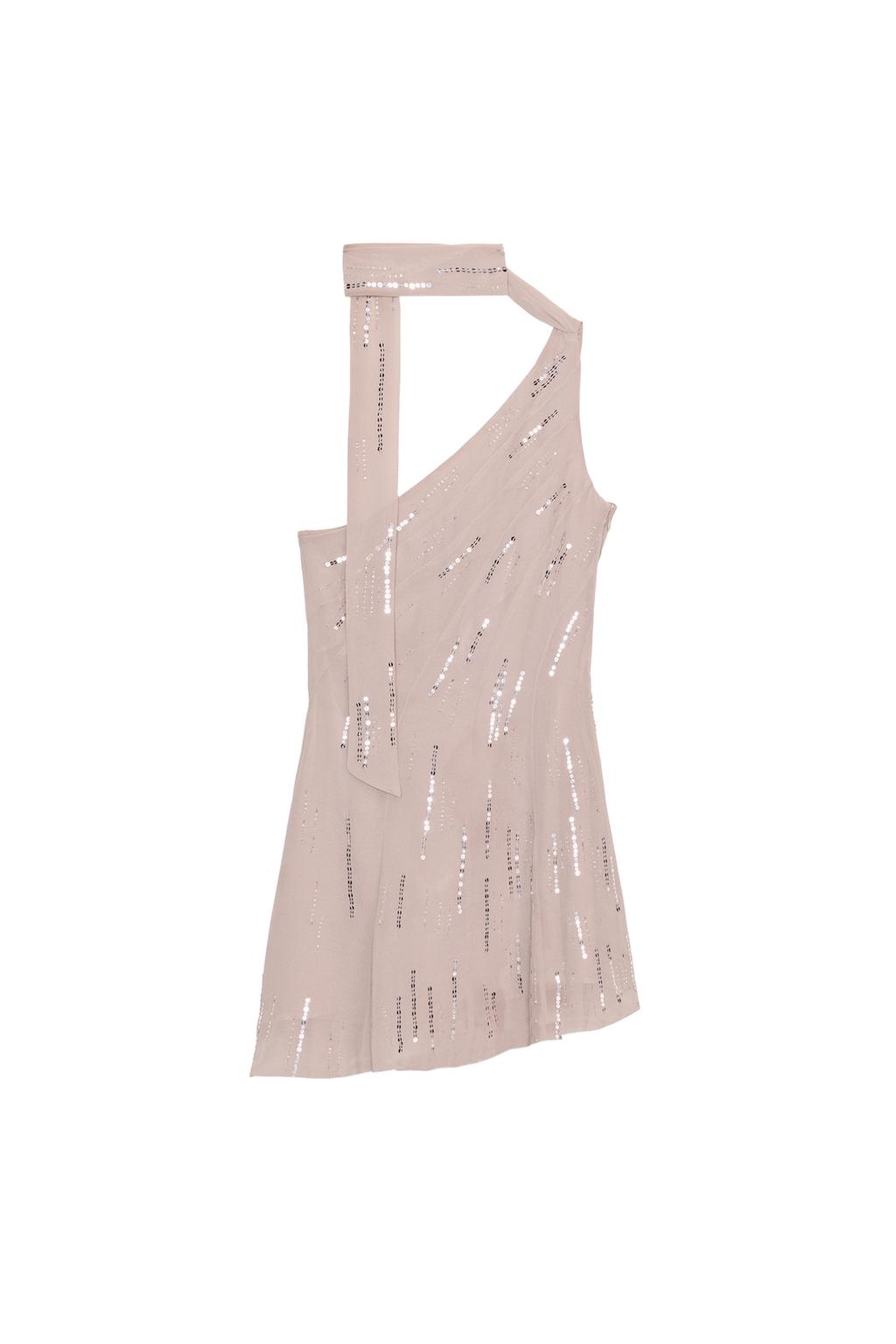 SHORT SEQUIN FOULARD DRESS - image 4