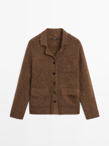 Zara Alpaca blend knit cardigan with pockets - taupe brown
