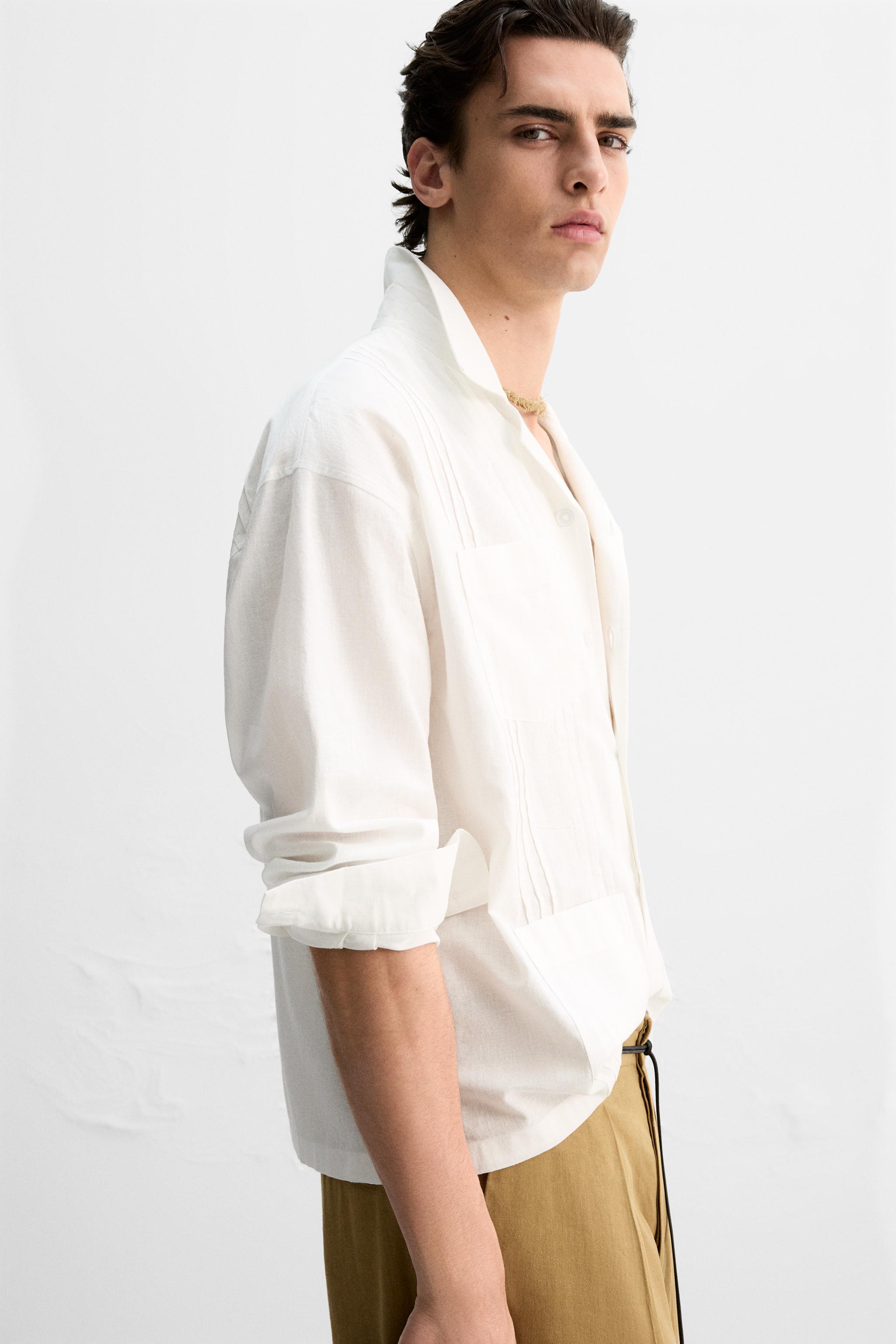COTTON - LINEN TUCKED SHIRT