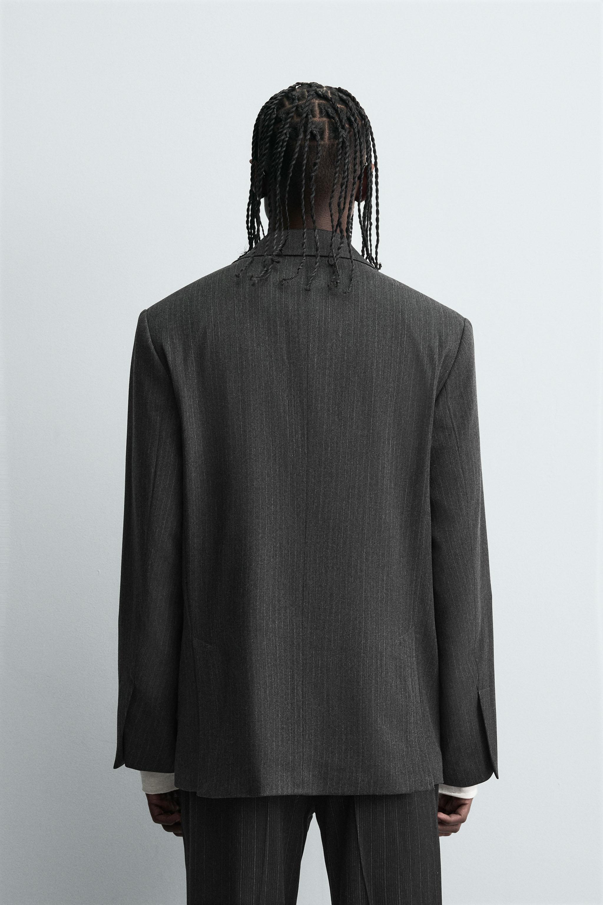 ストライプ柄ダブルブレストブレザー - グレー | ZARA Japan / 日本