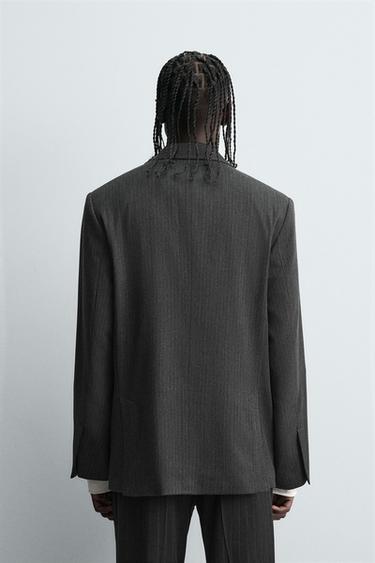 VESTE À BOUTONNAGE CROISÉ RAYURES - Gris de Zara - Image 2