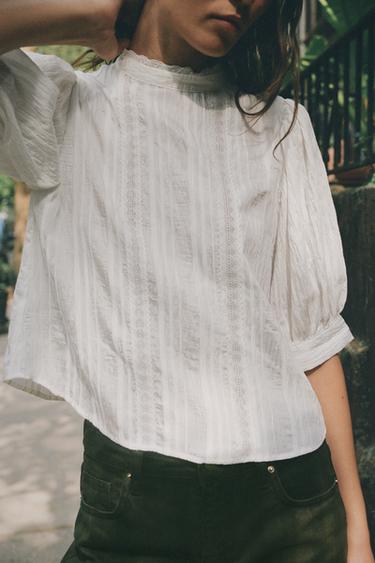 CAMISA ROMÁNTICA PUNTILLA - Blanco de Zara