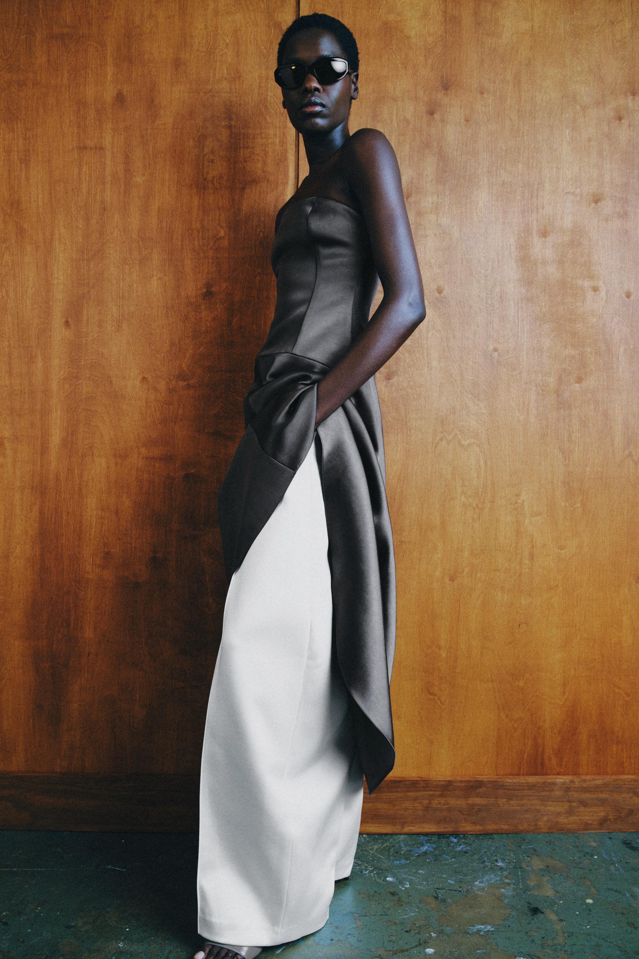 ZW COLLECTION ASYMMETRIC SATIN DRESS — Dark gray