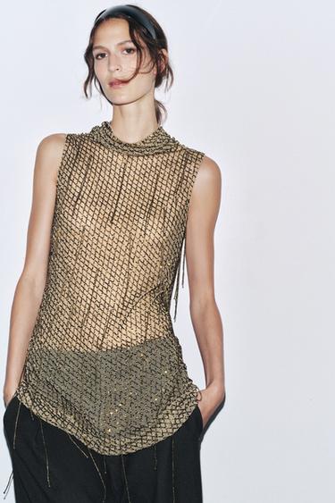 EMBROIDERED BEADED MINI DRESS - Golden by Zara