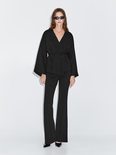 Zara Flowing V-neck kimono - Black - Image 0
