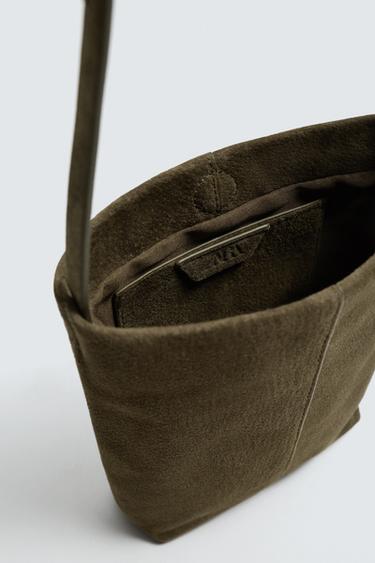 LEATHER CROSSBODY BAG - Khaki Green by Zara - Image 3