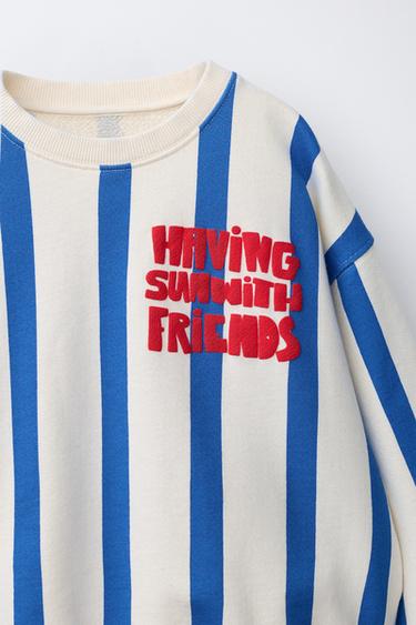 SWEATSHIRT WITH RAISED STRIPED TEXT - Ecru / Blue by Zara - Image 2