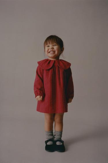 Zara STRUCTURED BIB COLLAR DRESS - Reddish