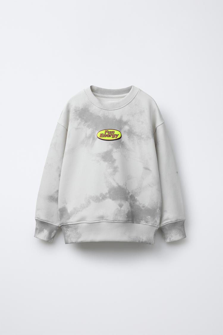 Zara Tie Back Sweatshirt TIE-DYE SWEATSHIRT WITH PRINT Light Grey