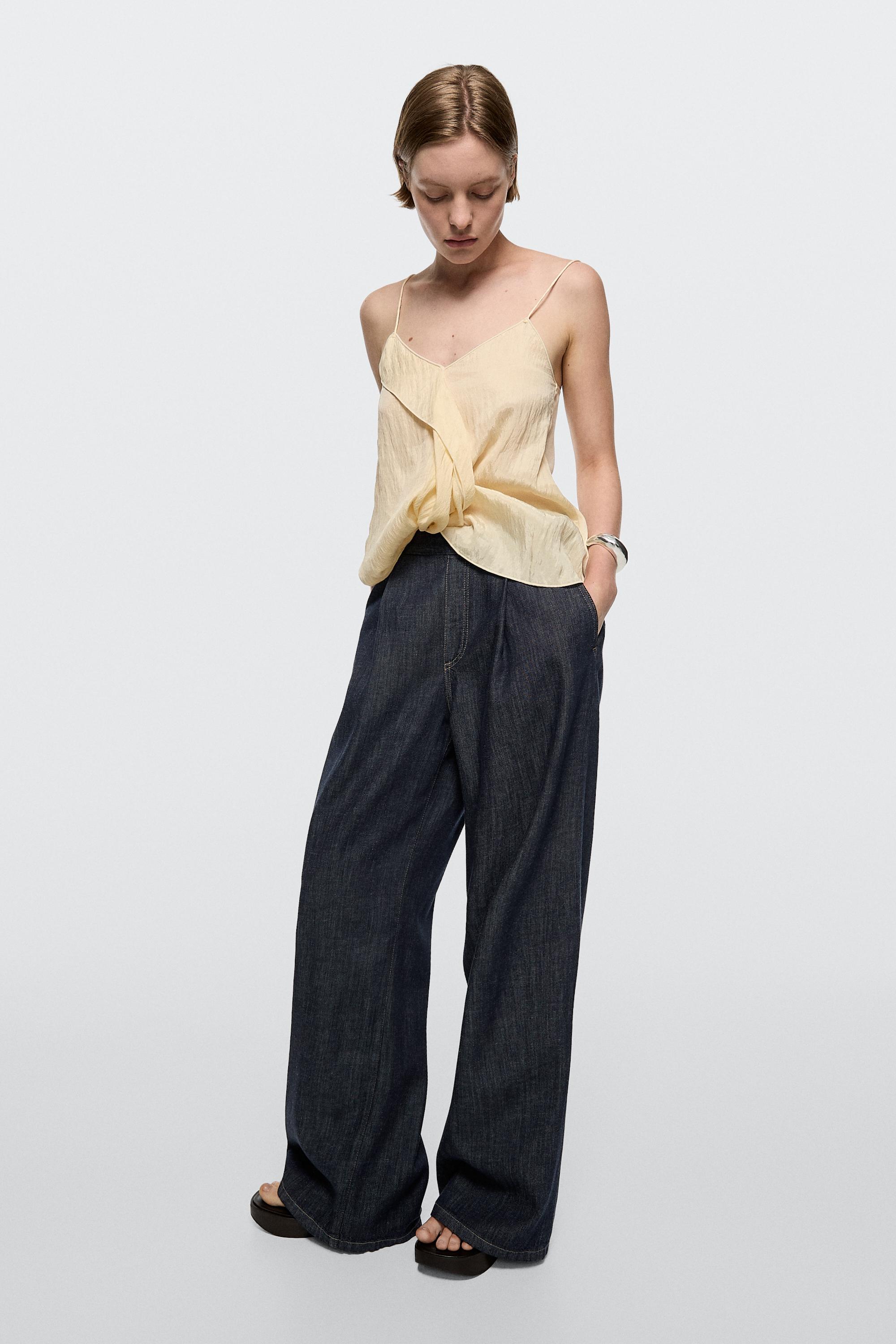 Cotton blend pleated semi-jogger pants — Blue
