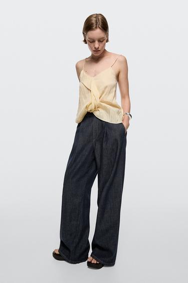 Zara Cotton blend pleated semi-jogger pants - Blue - Image 0